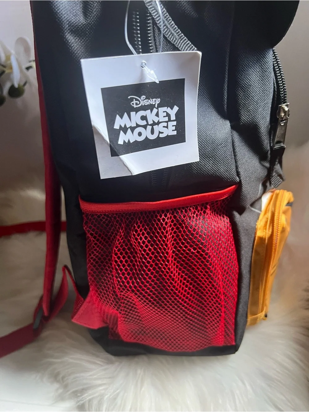 Disney Black & Red Mickey Mouse Kids Backpack with Yellow Pockets